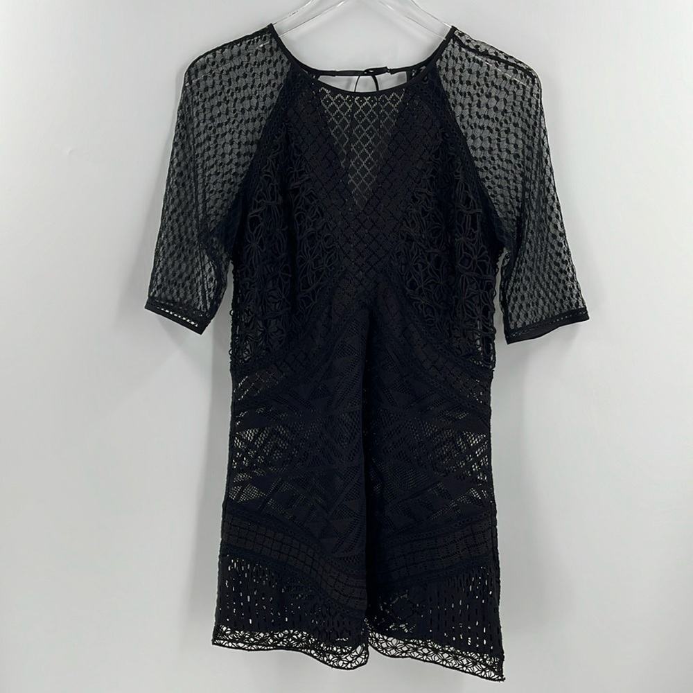 Black Multi Pattern Lace Sheer Swimsuit Coverup Dress Small